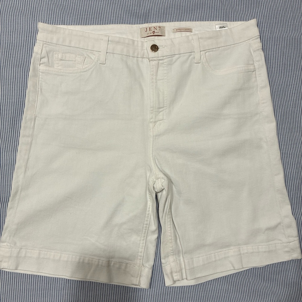 JEN7 by 7 For All Mankind White Jean Denim Bermuda Stretch Shorts~Women 18